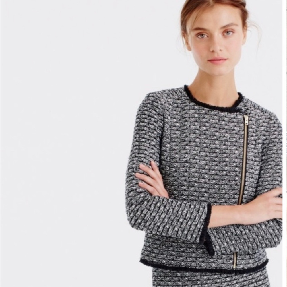J. Crew Black and White Tweed Zip-Front Blazer